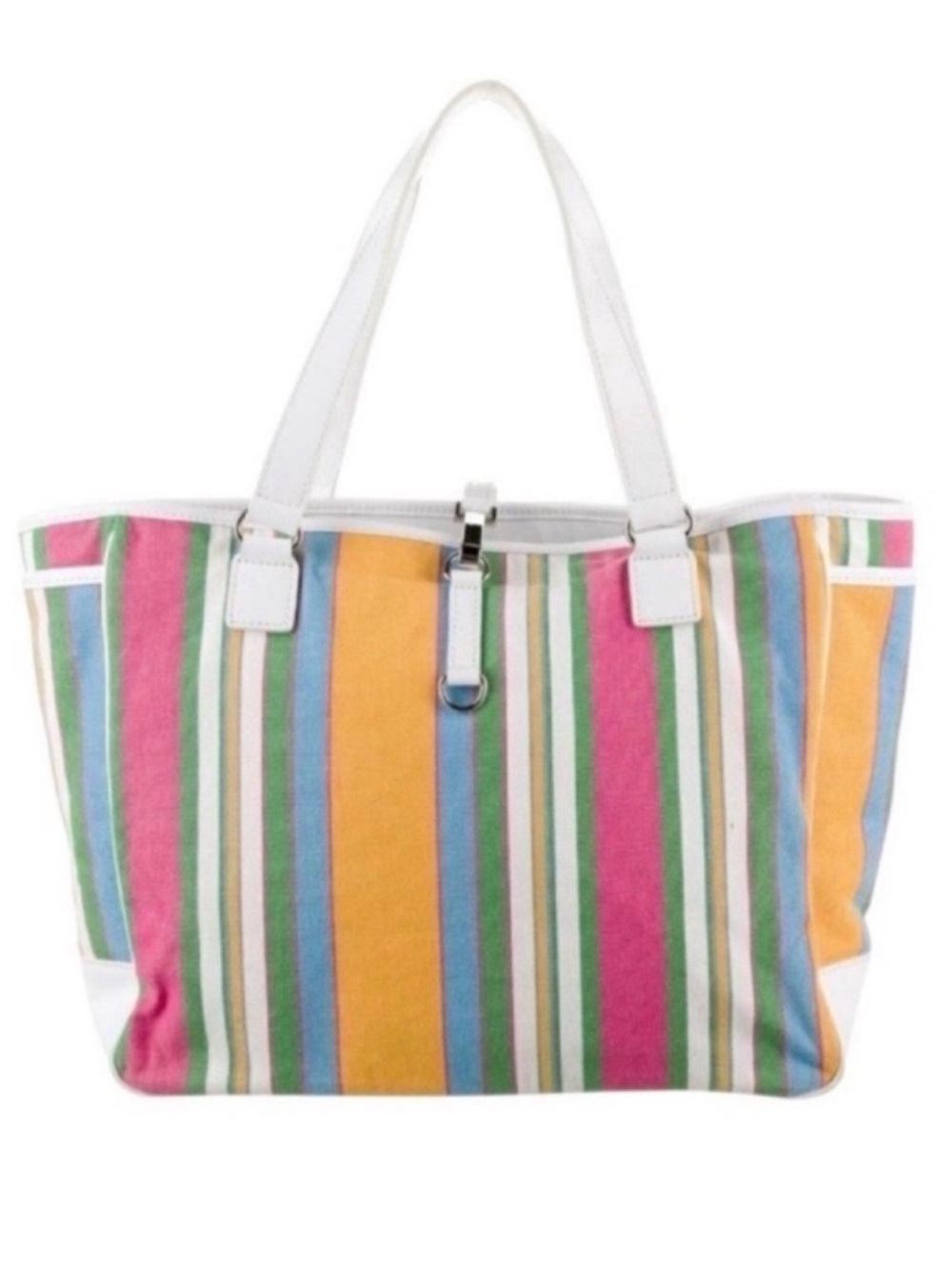 Lambertson Truex Colorful Striped Canvas Leather Large Kansas Tote Bag